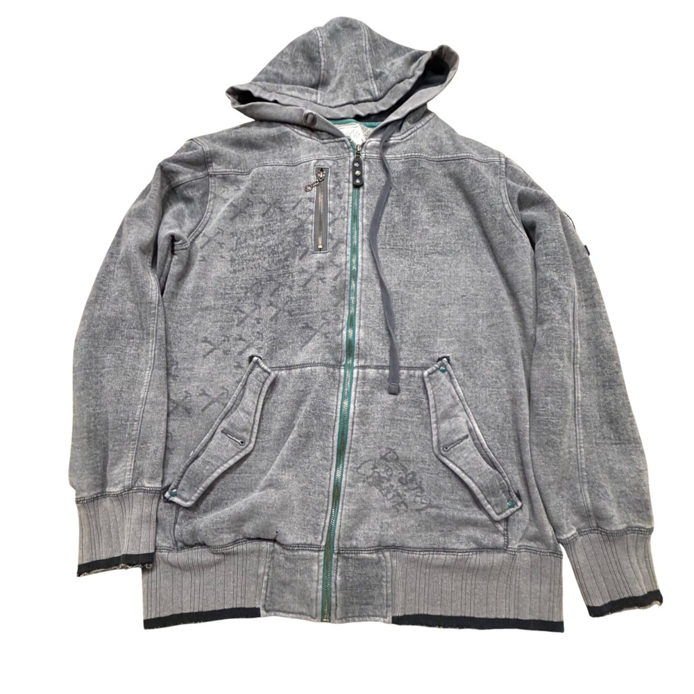 Jedidiah Mens Gray Full Zip Hoodie Destroy Hate Graphic Patch Sweatshirt XL
